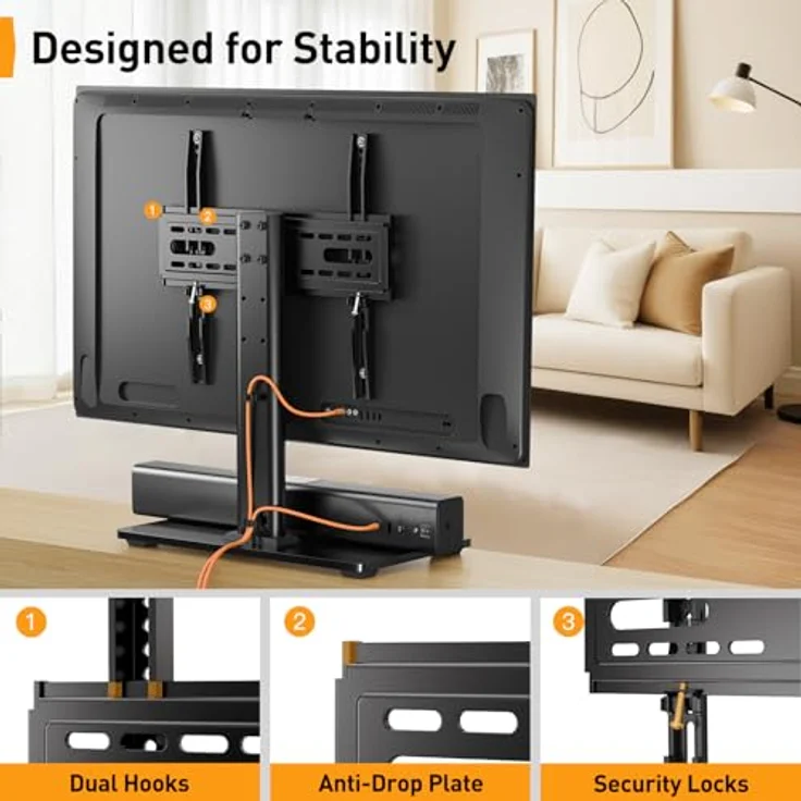 Perlegear TV Standfuß TV Ständer für 23-55 Zoll OLED LCD Plasma Flach & Curved Fernseher Oder Monitor bis zu 40kg. Max.VESA 400x400mm – Bild 6