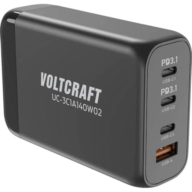 Voltcraft UC-3C1A140W02 USB-Ladegerät 140 W USB-C®, USB-A GaN, USB Power Delivery (USB-PD) - Schnelladen mit PD3.1 Unterstützung