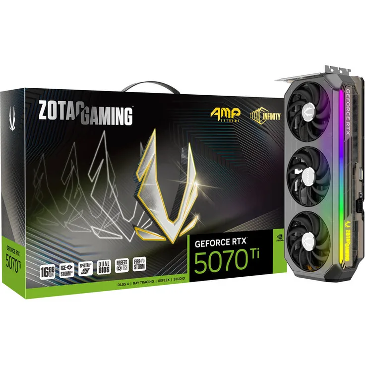 ZOTAC Gaming GeForce RTX 5070 Ti AMP Extreme INFINITY, 16384 MB GDDR7, Triple-Fan-Kühlerdesign, RGB-LED-Beleuchtung