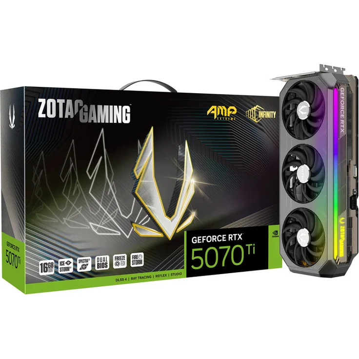 ZOTAC Gaming GeForce RTX 5070 Ti AMP Extreme INFINITY, 16384 MB GDDR7, Triple-Fan-Kühlerdesign, RGB-LED-Beleuchtung