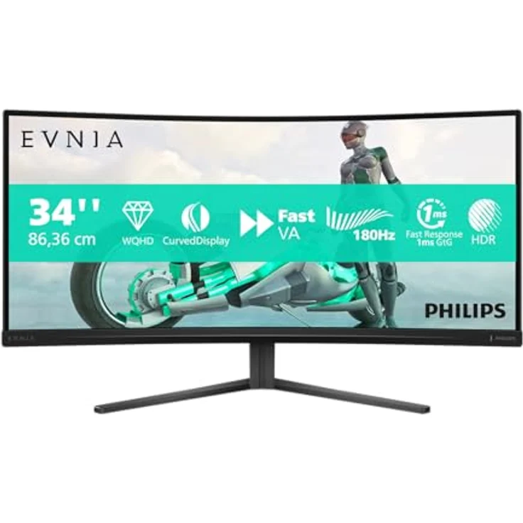 Philips Evnia 34M2C3500L - 32 Zoll WQHD Curved Gaming Monitor, 180 Hz, 0.5 ms, FreeSync Premium, HDR10, dunkel grau – Bild 2