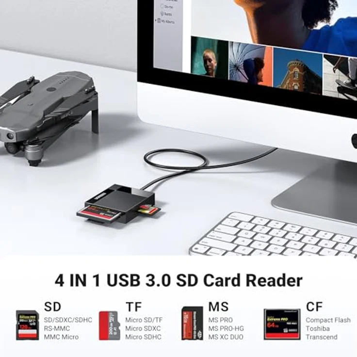 UGREEN USB Kartenleser USB 3.0 SD/TF/CF/MS Card Reader Kartenlesegerät mit Paraller Auslesungsfunktion für CF, SDHC, SD, SDXC, Micro SD, Micro SDHC, MS PRO, PRO CF, max. 5Gbit/s, Schwarz – Bild 3