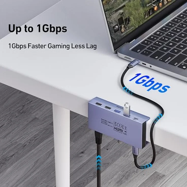 BENFEI 8-in-1 USB C Hub mit sicherer Klemmfunktion, 4K@60Hz HDMI, Gigabit Ethernet, 100W PD, 10Gbps USB-C/USB-A 3.2, kompatibel mit MacBook, iPad Pro, iMac, S23, XPS17 – Bild 4