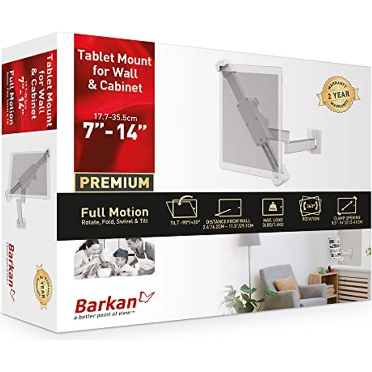 Barkan Tablet Halterung für 7-14 Zoll Geräte, BodenständerSchwenkbar/Neigbar/Vollbewegung, 360 Grad drehbare, für iPad, Samsung Tab, Fire HD und mehr, wandhalterung, T72, White – Bild 3