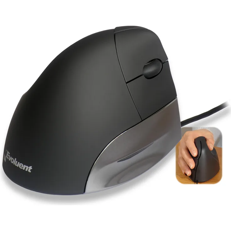 Evoluent Standard, Kabelgebundene ergonomische Maus mit vertikaler Formgebung, Schwarz