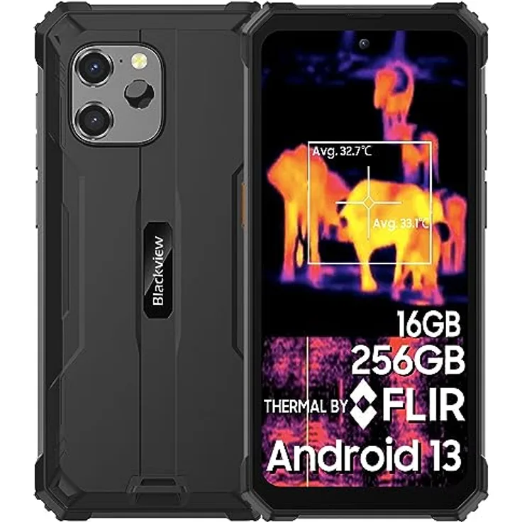 Blackview BV8900 Outdoor Handy Ohne Vertrag, 4X Wärmebildkamera+ OSI 64MP+16MP, 16GB+256GB Helio P90 Android 13 Outdoor Smartphone mit 10000mAh 33W Schnellladung, 2.4K 6.5" Display, NFC/GPS/USB 3.0