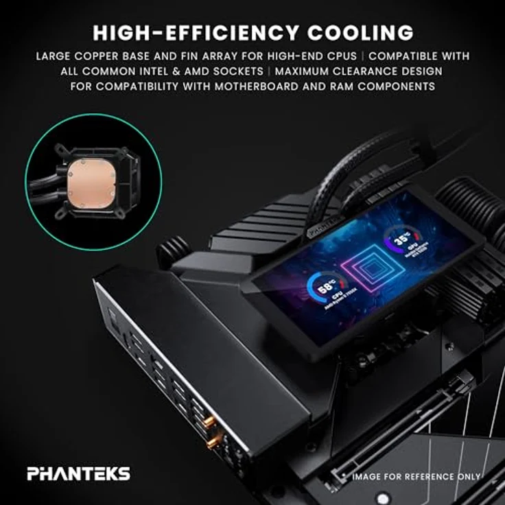 Phanteks Glacier One 360M25-LCD, AIO Liquid CPU Kühler mit 6 Zoll IPS LCD, 120 mm M25 Gen2 D-RGB Lüfter, Hochleistungs-Kupfer-Kühlplatte, Intel & AMD kompatibel, Schwarz – Bild 4