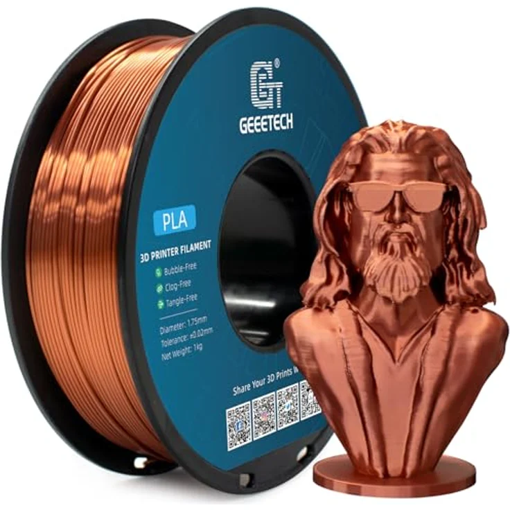 GEEETECH PLA Filament 1.75mm Silk Copper, 1kg Spule mit seidig glänzender Druckoberfläche, Maßgenauigkeit +/-0.02 mm – Bild 1