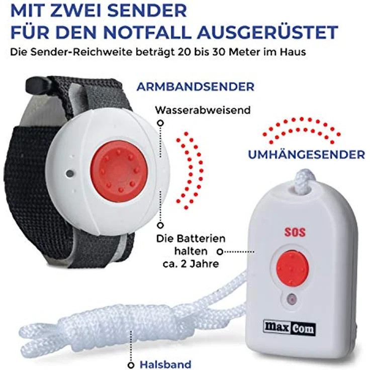 Maxcom Maxom KXT SOS Seniorentelefon, Festnetztelefon mit SOS-Funktion und 5 Speicherplätzen, Weiß – Bild 3