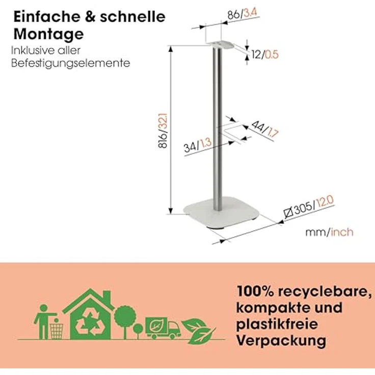Vogel's SFS 4133 Lautsprecher Ständer für Sonos ERA300, Cable Inlay System, Höhe: 82 cm, Max. 5 kg, Weiß – Bild 5