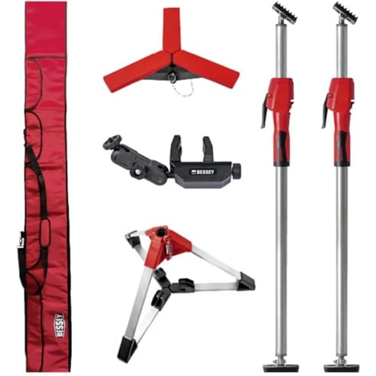 BESSEY Montagestützen-Set STE300 mit Tragetasche, inkl. 2 Deckenstützen, 1 Bodenstativ, 1 Deckenstativ und Laserhalterung, max. Tragkraft 130 kg – Bild 2