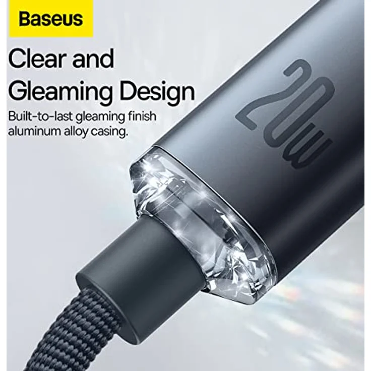 Baseus Crystal Shine USB Typ C auf Lightning Kabel, 20W Schnelllade- und Datenübertragung, 2m, schwarz – Bild 2