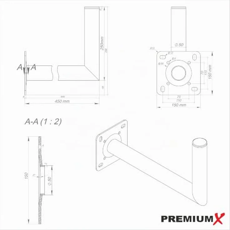 PremiumX SAT Anlage 60cm, Satellitenantenne mit Twin LNB 0,1dB in Schwarz und robuster Wandhalterung aus Aluminium – Bild 8