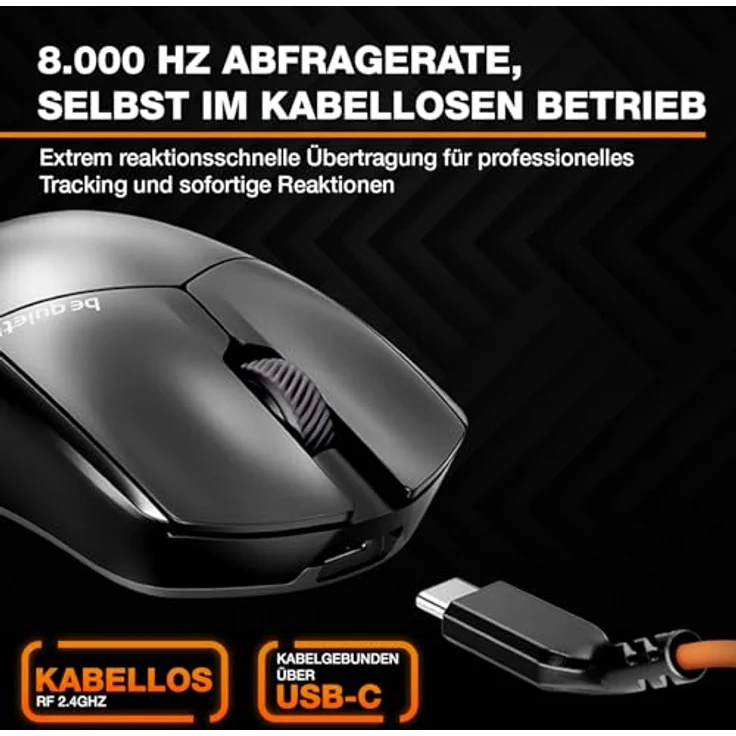 be quiet! Dark Perk Sym PC Maus, 55 g leicht, 32.000 DPI, 8.000 Hz Abtastrate, PixArt PAW3950 Sensor, optische 70-m-Switches, 100% PTFE-Glide Skates – Bild 4