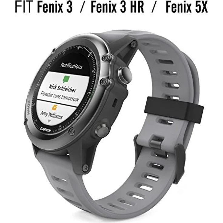 MoKo Armband für Garmin Fenix 3/3 HR/5X/5X Plus/Tactix Charlie/Descent Mk1/Quatix 3, Silikon Sportarmband mit Werkzeug, grau, für Handgelenke 145-210 mm – Bild 2
