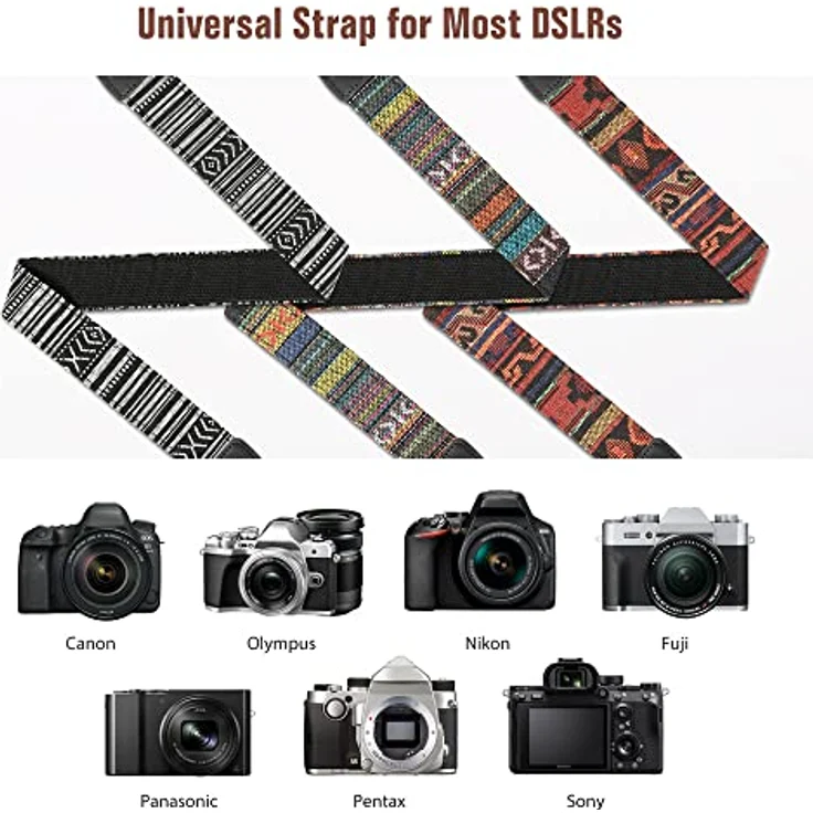 MoKo Kameragurt, Baumwolle Leinwand Tragegurt Geflochten, verstellbar, rutschfest, Schwarz/Weiß für alle DSLR Digitalkameras von Canon, Fuji, Nikon, Olympus, Pentax, Sony – Bild 2