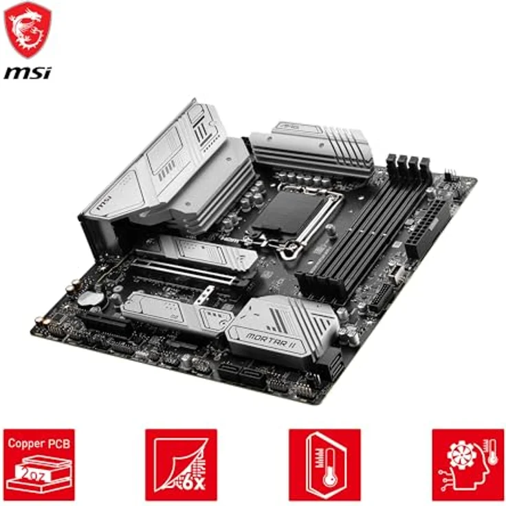 MSI MAG B760M Mortar WiFi II Motherboard, mATX - Unterstützt Intel Core Prozessoren der 12., 13. und 14. Generation, LGA 1700, DDR5 7800+MHz/OC, 1x PCIe 5.0 x16, 3 x M.2 Gen4, 2.5G LAN, Wi-Fi 6E – Bild 4