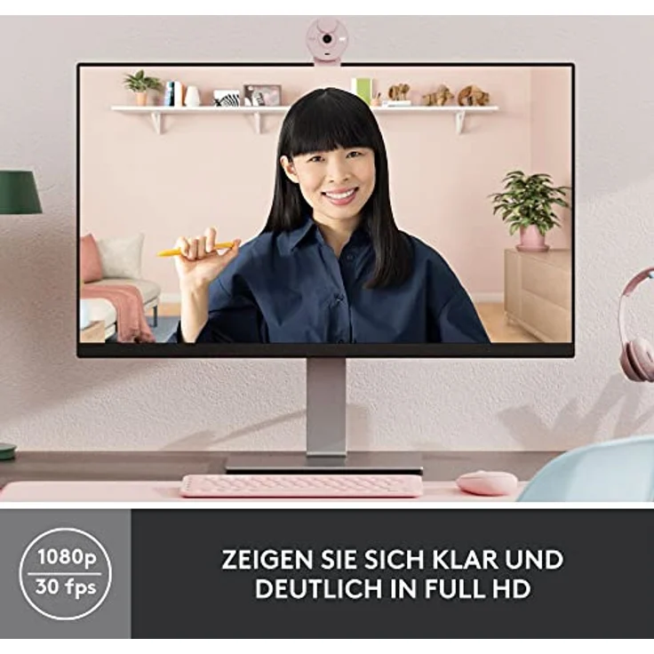 Logitech Brio 300 Full HD-Webcam mit Sichtschutz, Mikrofon mit Rauschunterdrückung, USB-C, Zertifiziert für Zoom, Microsoft Teams, Google Meet, Streaming, Automatische Lichtkorrektur - Rosa – Bild 2
