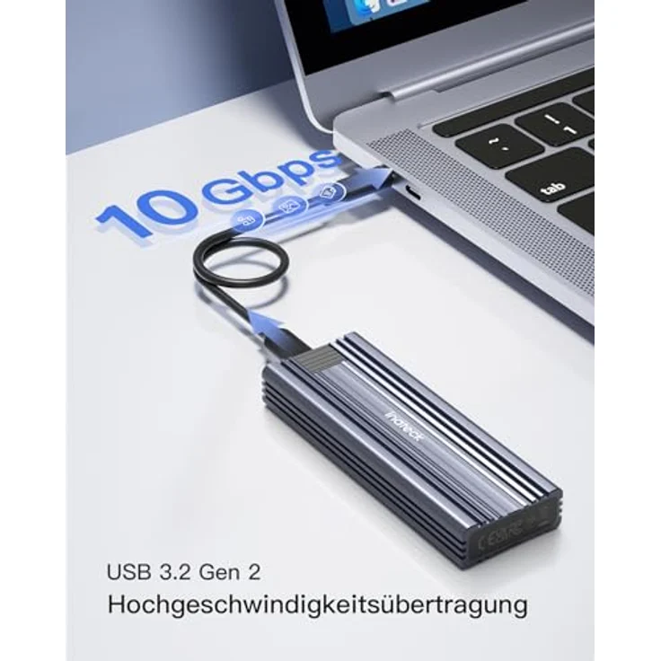 Inateck NVMe M.2 USB 3.2 Festplattengehäuse mit Kühlkissen 10 Gbps, unterstützt M.2 SATA B+M Key und NVMe M Key/B+M Key SSD (2242, 2260, 2280) mit USB CC und USB AC Kabel, werkzeuglos, FE2025 – Bild 4