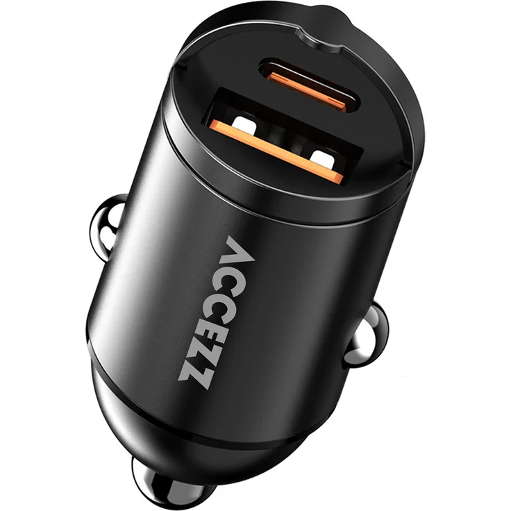 Accezz Autoladegerät | Schnellladegerät mit 2 Ports - USB-A 30 Watt + USB-C 65 Watt - Schwarz, kompakt und sicher mit Power Delivery 3.0 und Quick Charge 3.0