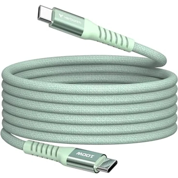 Verbatim Sync & Charge Cable USB-C to USB-C 100W Magnetic 120 cm - Green, magnetische Selbstaufrwicklung & 100W Power