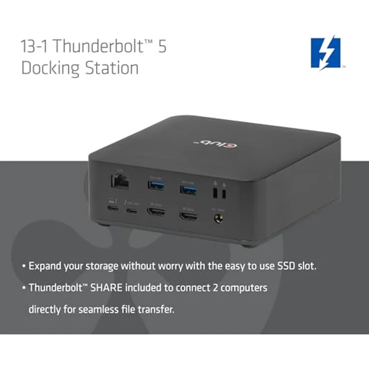 Club 3D Thunderbolt 5 Dockingstation 13-in-1 mit M.2 SSD Slot, 2x HDMI und 140W Power Delivery – Bild 9