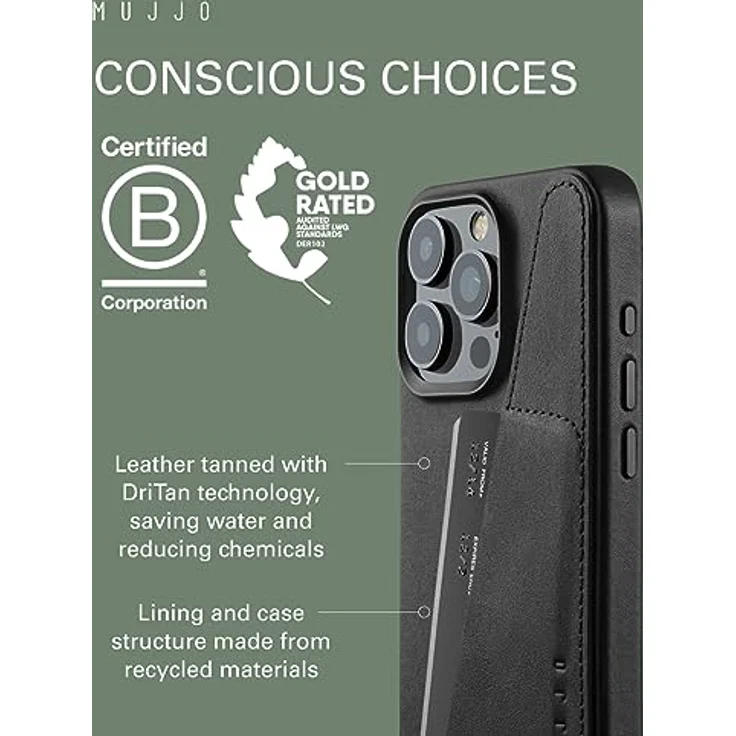 Mujjo Lederhülle Wallet iPhone 15 Pro Max schwarz - Integrierte Brieftaschen-Funktionalität, außergewöhnlicher Schutz, Magsafe-kompatibel – Bild 3
