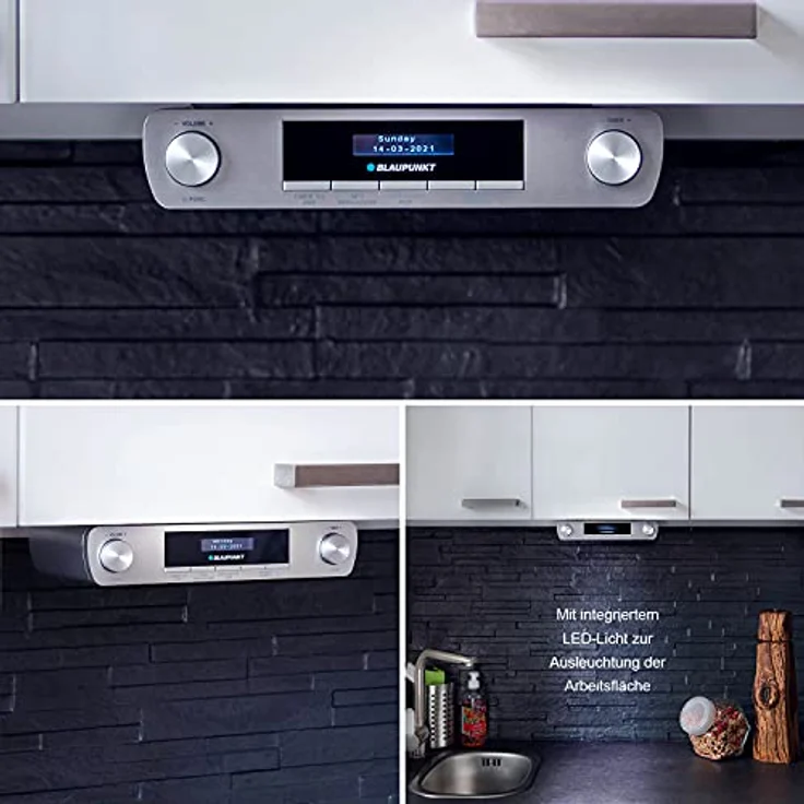 Blaupunkt KRD 30, Bluetooth Küchenradio mit DAB+, UKW PLL, Multidisplay, Senderspeicher, Unterbau Digitalradio mit Uhr, LED Licht, 2 Back Timer, Werkstatt Unterschrank Radio, Silber – Bild 4