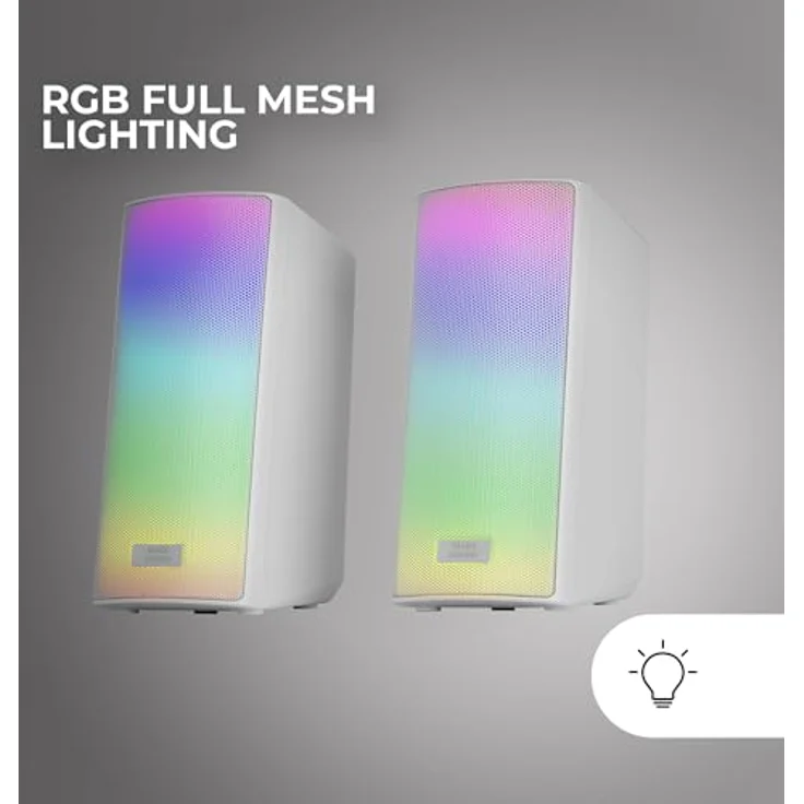 Mars Gaming MSRGB2, Bluetooth 5.3 Lautsprecher mit DSP Soundprozessor, 15W Leistung, dynamischer RGB-Beleuchtung, Full Mesh Front, kompakt, weiß, mit 3,5 mm Klinkenanschluss und USB-Anschluss – Bild 3