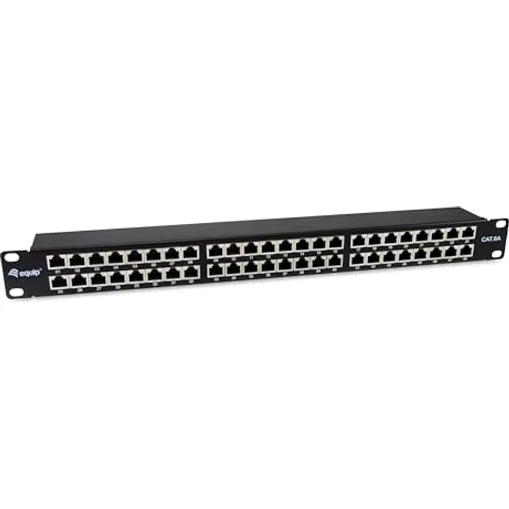 Equip 326626 48-Port Cat.6A geschirmtes Patchpanel, 19", 1HE, schwarz, bis zu 10GBase-T, robustes Stahlgehäuse
