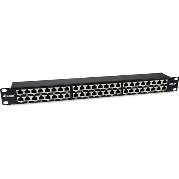 Equip 326626 48-Port Cat.6A geschirmtes Patchpanel, 19", 1HE, schwarz, bis zu 10GBase-T, robustes Stahlgehäuse – Bild 1