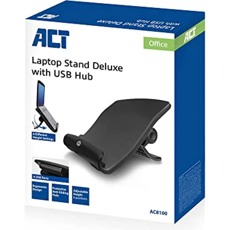 ACT Laptop Ständer AC8100, Höhenverstellbar mit 4-Port USB Hub, für Laptops bis 17 Zoll – Bild 4