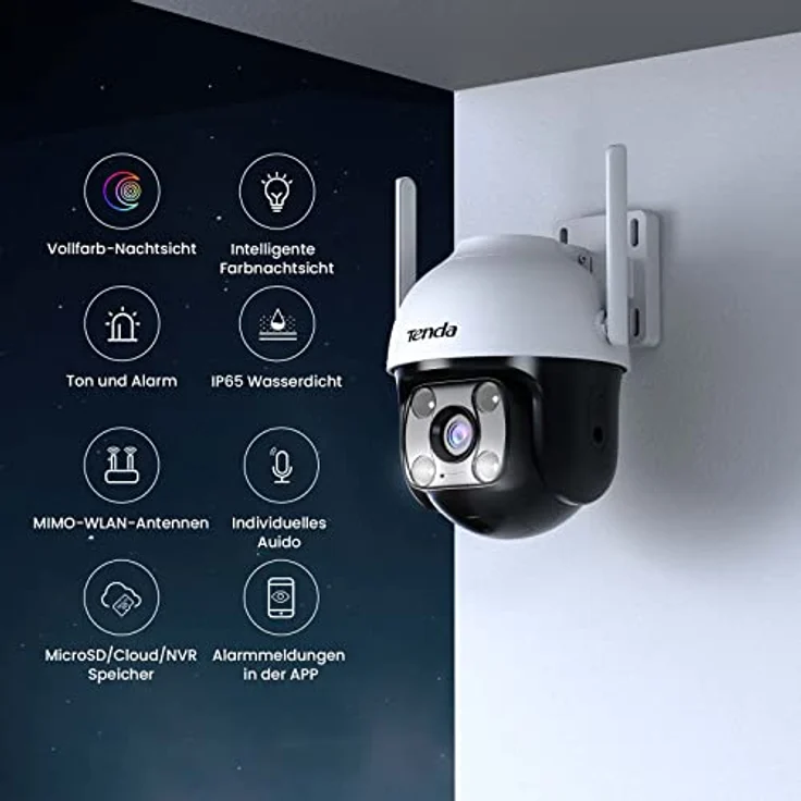 Tenda Überwachungskamera Aussen WLAN, 1080P WLAN Kamera Outdoor mit Nachtsicht in Farbe, 2-Wege Audio, Personenerkennung & Bewegungserkennung, Ton- und Lichtalarm, Kompatibel mit Alexa, CH3 – Bild 2