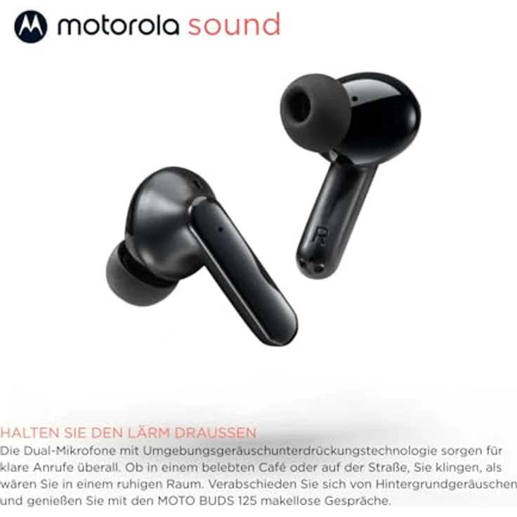 Motorola Buds 125, True Wireless In-Ear Kopfhörer mit IPX5 Spritzwasserschutz, 17 Stunden Akkulaufzeit, Schwarz – Bild 4