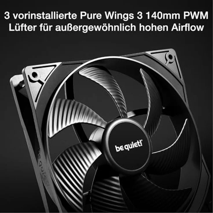 be quiet! Pure Base 501 DX Black PC-Gehäuse, 3 vorinstallierte Pure Wings 3 140mm PWM-Lüfter, ARGB-Beleuchtung, vertikale Grafikkarteninstallation – Bild 3