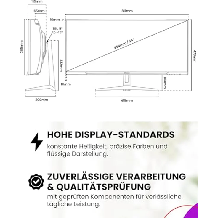 Arozzi Nova 34" Curved Gaming Monitor, VA 165Hz Ultrawide QHD 1440p, HDR10, flimmerfrei, 90% sRGB, rosa – Bild 4