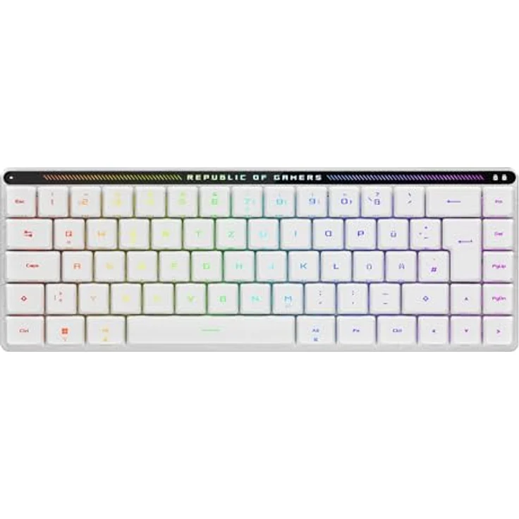 ASUS ROG Falchion RX Low Profile 65% kabellose Gaming-Tastatur (QWERTZ-Layout, optische ROG RX Low-Profile-Switches, Bluetooth, 2,4-GHz-RF Wireless, kabelgebunden USB, MacOS kompatibel, weiß) – Bild 1
