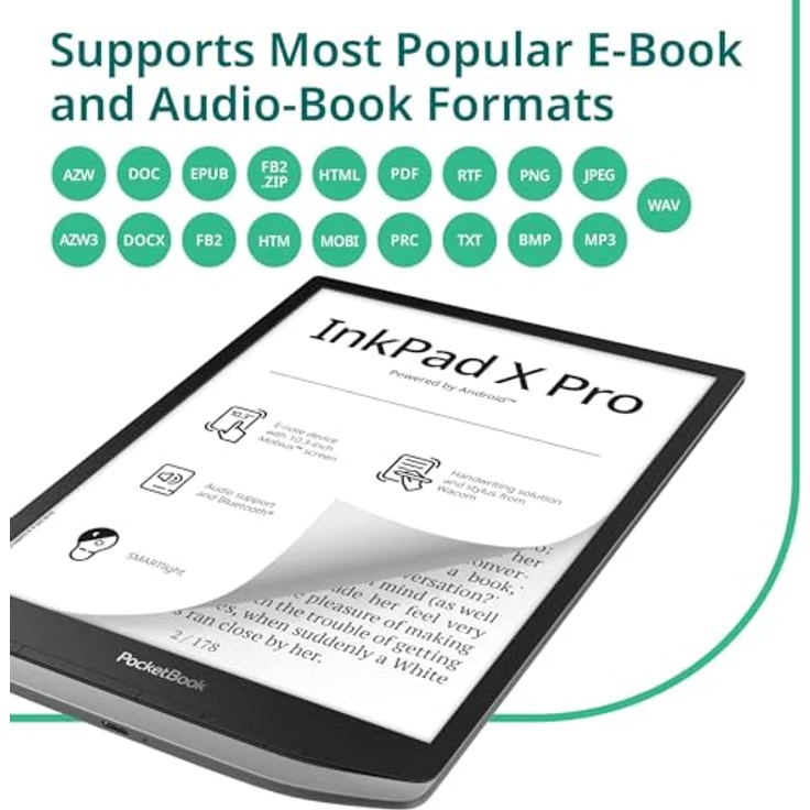 PocketBook e-Book Reader 'InkPad X Pro' (deutsche Version) 32 GB Speicher, 26,2 cm (10,3 Zoll) E-Ink Mobius Display - Mist Grey – Bild 5