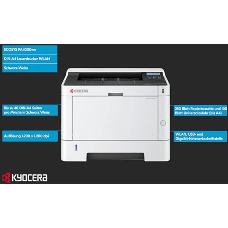 Kyocera Ecosys PA4000wx/Plus Laserdrucker Schwarz Weiss, WLAN Drucker mit Duplex, 40 Seiten/Minute. Mobile Print. 3 Jahre Full Service Vor-Ort – Bild 2