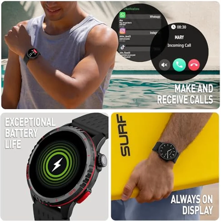 Reflex Active SEA VENTURE 400 R, 50m schwimmfeste AMOLED GPS Smartwatch mit schwarzem Armband, Unisize – Bild 4