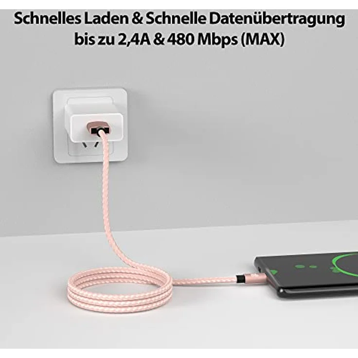 JAMEGA - 1m Premium Micro USB Kabel | Nylon geflochtenes USB Ladekabel für Micro USB Geräte kompatibel mit Samsung, HTC, Huawei, Sony, Nokia, Kindle, PS4 XBOX Controller - RoseGold – Bild 2