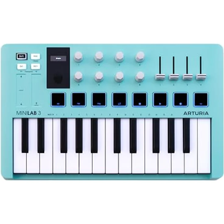 Arturia MiniLab 3 Aquamarine, MIDI-Controller mit 25 anschlagdynamischen Slim-Keys, 8 RGB-Pads und integriertem Arpeggiator – Bild 2