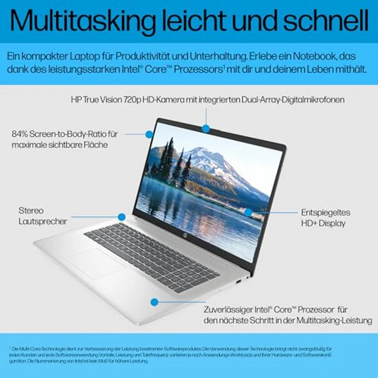 HP Laptop 17,3 Zoll FHD, Intel Core i5-1334U, 16 GB RAM, 512 GB SSD, Intel Graphics, Windows 11, QWERTZ, Silber – Bild 5