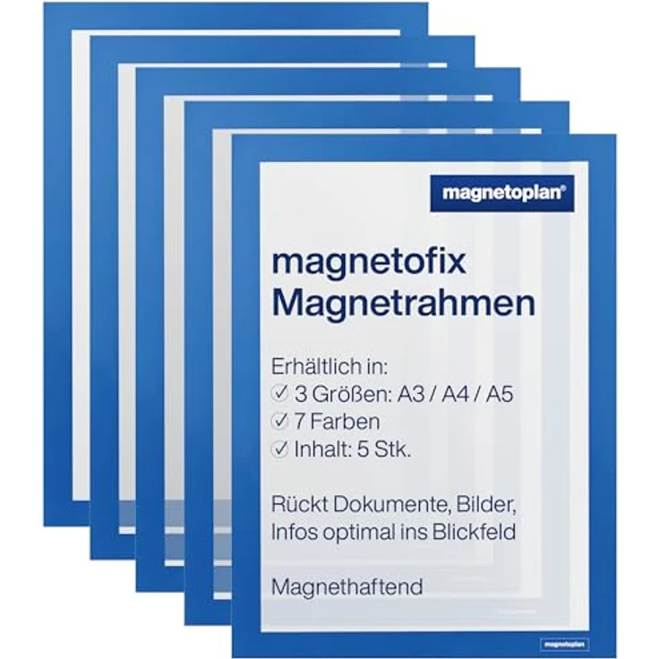 Magnetoplan Inforahmen 1130303 magnetofix, A4, Rückseite magnetisch, blau, 5 Stück – Bild 1