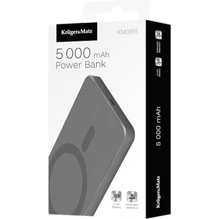 Kruger&Matz KM0911 Powerbank 5000 mAh MagSafe, grau, kabelloses und schnelles Laden, USB-C Anschluss, universell einsetzbar – Bild 6