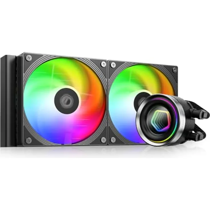 ID-COOLING FX240 INF, 240mm Flüssigkeits-CPU-Kühler AIO mit ARGB-Infinity-Spiegel-Effekt, 2x120mm Daisy-Chained Lüfter, leiser Betrieb bis 27,2 dB(A), kompatibel mit Intel LGA1851/1700/1200/115X & AMD AM5/AM4