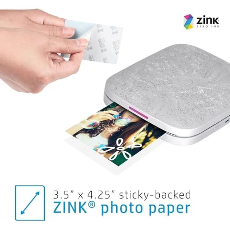 HP Sprocket 3x4" Sofortbilddrucker - Tragbarer, kabelloser Farbdrucker mit Zink-Fotopapier und Kreativ-App, weiß – Bild 2