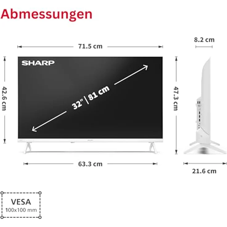 Sharp 32HE2745EW, 32 Zoll Smart TV Powered by TiVo, HDR Fernseher mit HD Auflösung und Triple-Tuner, LED TV in Weiß – Bild 3