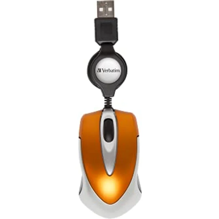 Verbatim Go-Mini optische Travel-Maus, kleine Computermaus mit einziehbarem Kabel, USB-A, USB-Maus mini mit 1000 dpi, für Laptop, Notebook, PC & MAC, kompaktes Design, Volcanic Oranget – Bild 1