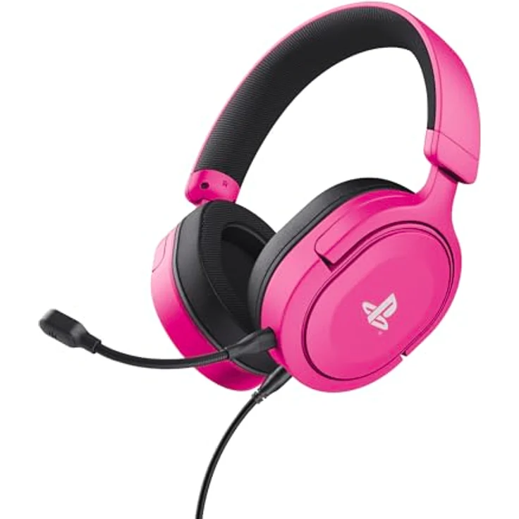 Trust Gaming Headset GXT 498P Forta Offiziell Lizenziert für Playstation 5, PS4 / PS5 Headset, 50mm-Treiber, 3D Audio, Abnehmbares Mikrofon, Verstellbare Over-Ear Kopfhörer, Rosa – Bild 1